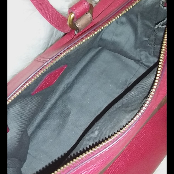 Red leather Fossil satchel bag with storage bag - Picture 2 of 3